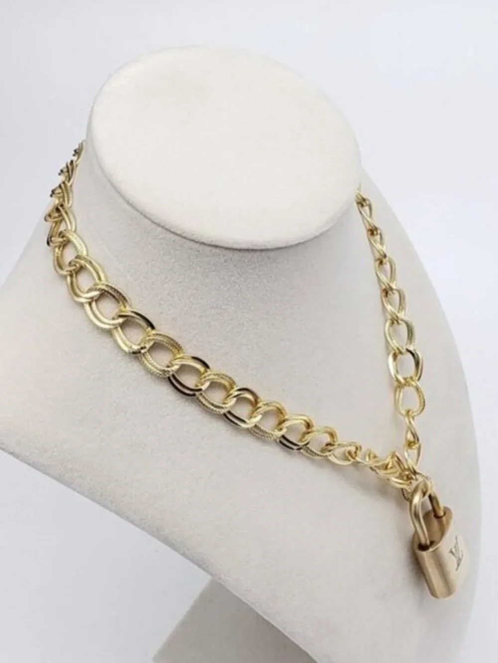 Authentic Louis Vuitton Gold Padlock w/ Unbranded Fashion Stainless Steel Chain